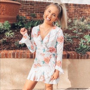 White Floral Frill Long Sleeve Dress SIZE 8 NWT